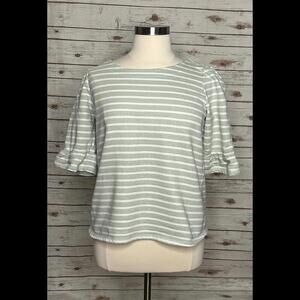 ModCloth 'Spiffed Up Saturday' green striped tie-back ruffle sleeve top Size XL